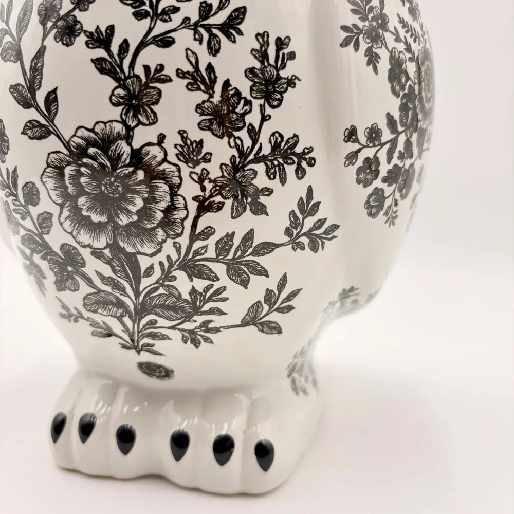 Spooky Street Owl Cookie Jar White Black Floral Toile Ceramic 78oz Halloween New